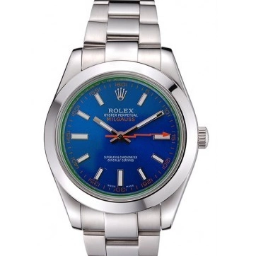Aaa replica watch Steel Rolex And Stainless Blue Case Milgauss Bezel 622838 Dial 0819